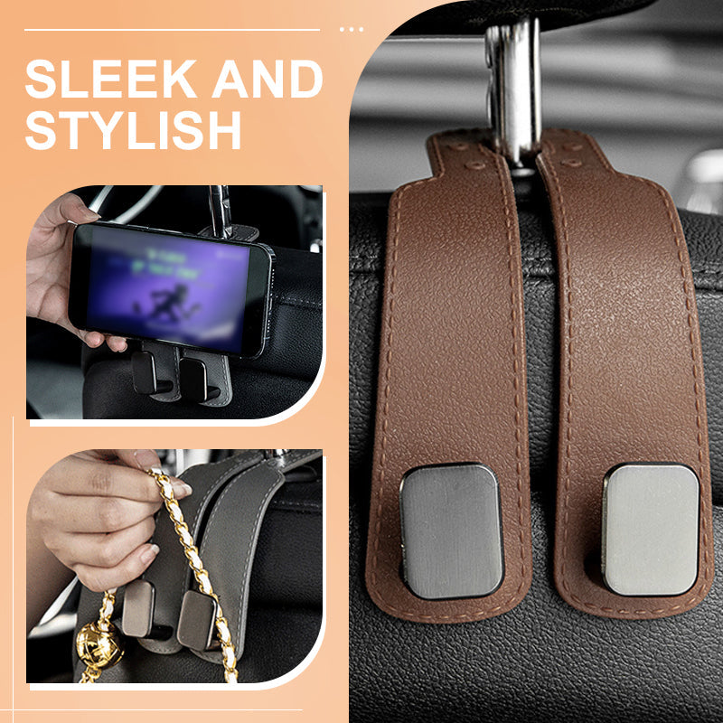 Arenzza durable car seat headrest hook storage organizer attached to a vehicle headrest for convenient in-car organization.
