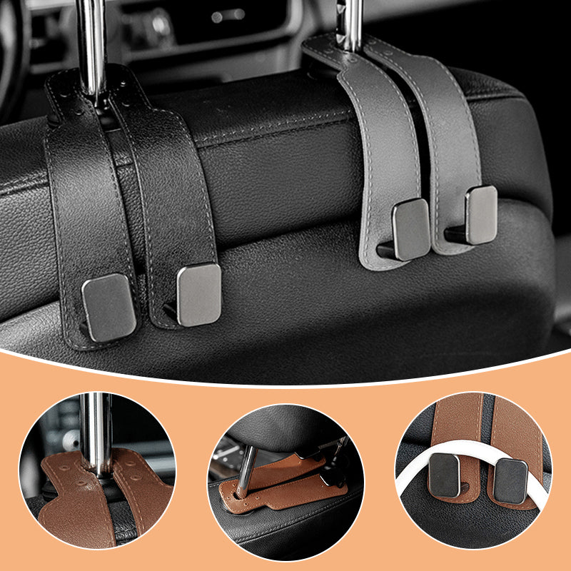 Arenzza durable car seat headrest hook storage organizer attached to a car headrest for convenient hanging of bags and accessories.
