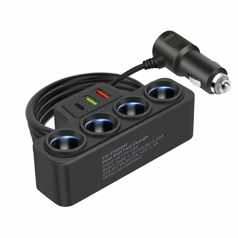 Arenzza 7-in-1 cigarette lighter adapter for cars, with multiple ports and USB charging options for vehicle accessories.