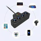 Arenzza 7-in-1 cigarette lighter car accessory with multiple ports for charging and power in a vehicle.