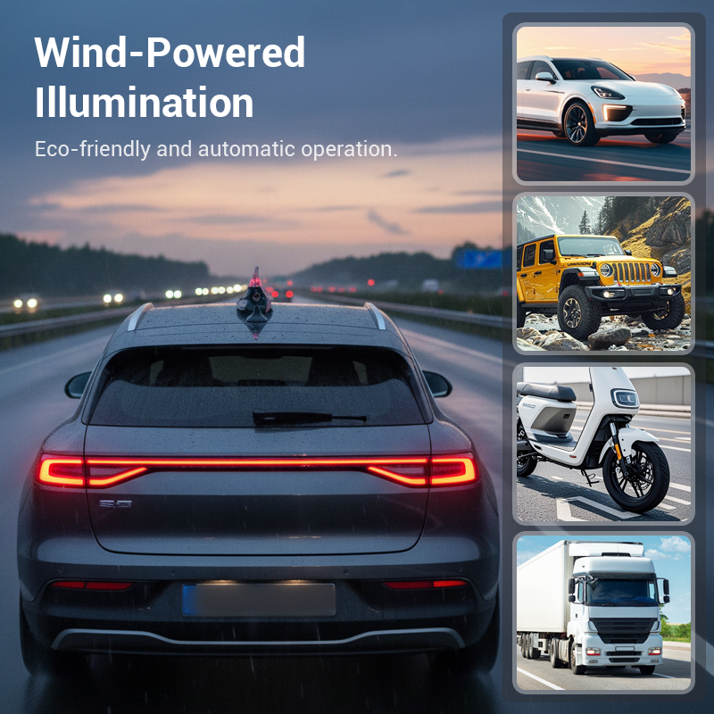 Arenzza car shark fin wind decorative light mounted on a vehicle, showcasing a sleek, aerodynamic design for car accessories.