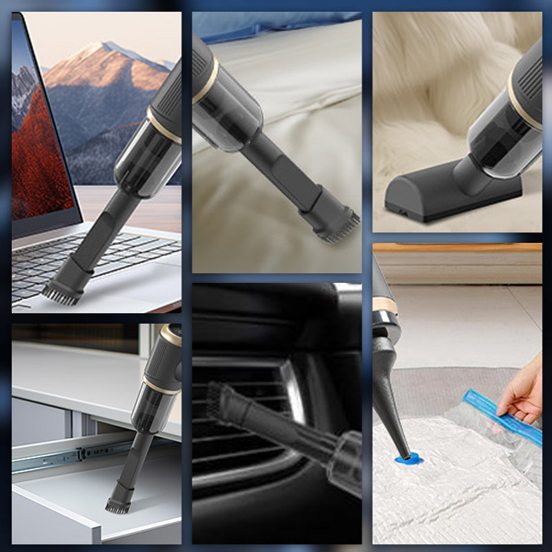 Arenzza cordless portable car vacuum cleaner with detachable dust container and flexible hose for car interior cleaning.