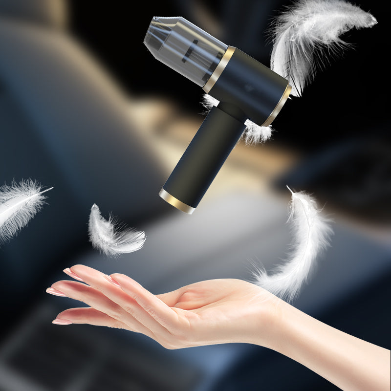Arenzza cordless portable car vacuum cleaner with a compact design, black and silver finish, and ergonomic handle for car cleaning.