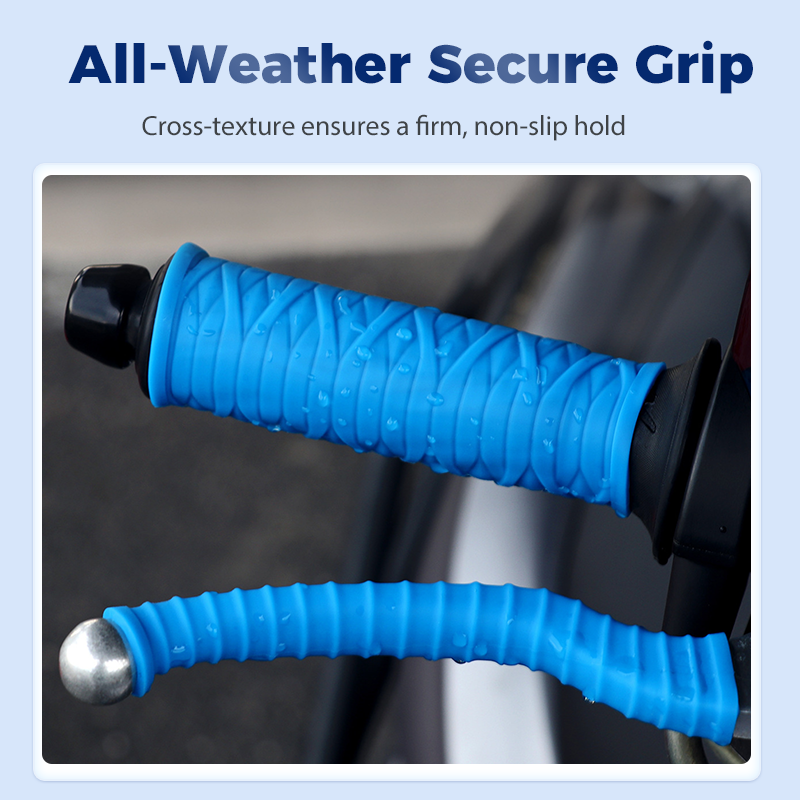 Arenzza universal silicone handlebar and brake lever grip covers for car accessories, showing black flexible grips on a vehicle's steering components.