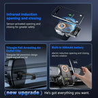 Arenzza 2-in-1 car phone holder and wireless charger mounted on a vehicle dashboard, showcasing rotating mobile device holder functionality.
