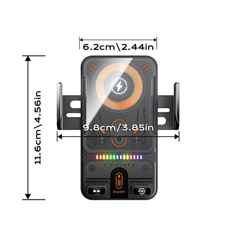 Arenzza 2-in-1 car phone holder and wireless charger, adjustable rotating mount for smartphones in a vehicle.