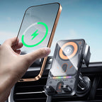 Arenzza 2-in-1 car mobile phone holder and wireless charger mounted on a vehicle dashboard with a smartphone attached.