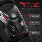 Arenzza motorcycle knee and elbow protector set with padded armor and adjustable straps for safety during riding.