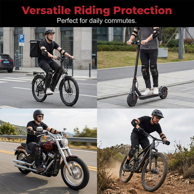 Arenzza motorcycle knee and elbow protector set with padded armor for safety, featuring adjustable straps and durable material.