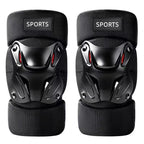 Arenzza motorcycle knee and elbow protector set with padded armor for safety, shown in black with adjustable straps.