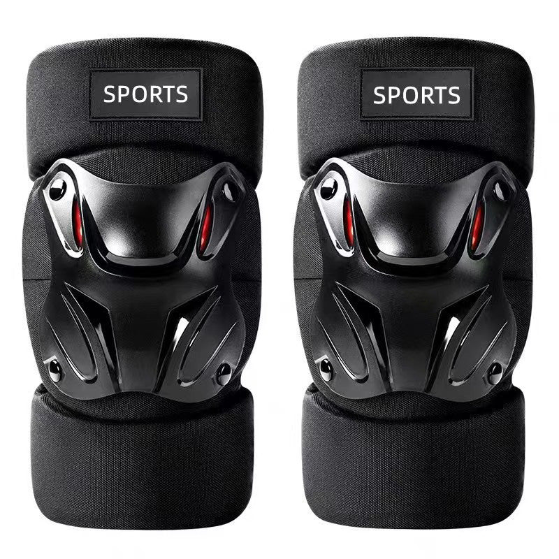 Arenzza motorcycle knee and elbow protector set with padded armor for safety, shown in black with adjustable straps.