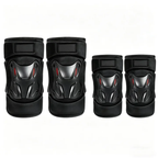 Arenzza motorcycle knee and elbow protectors set with padded armor, black and red design, designed for safety gear and riding protection.