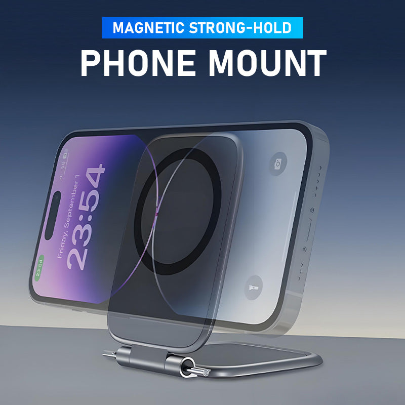 Arenzza magnetic strong-hold phone mount attached to a car dashboard, holding a smartphone securely for hands-free use.