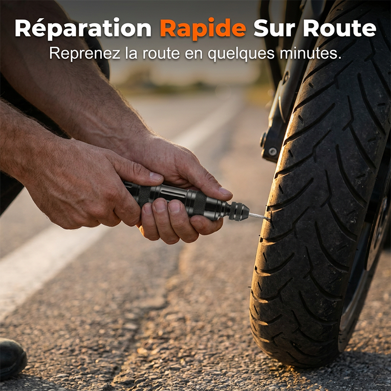 Arenzza tubeless tire repair kit in an aluminum case, car accessory with tools for fixing punctures in vehicle tires.