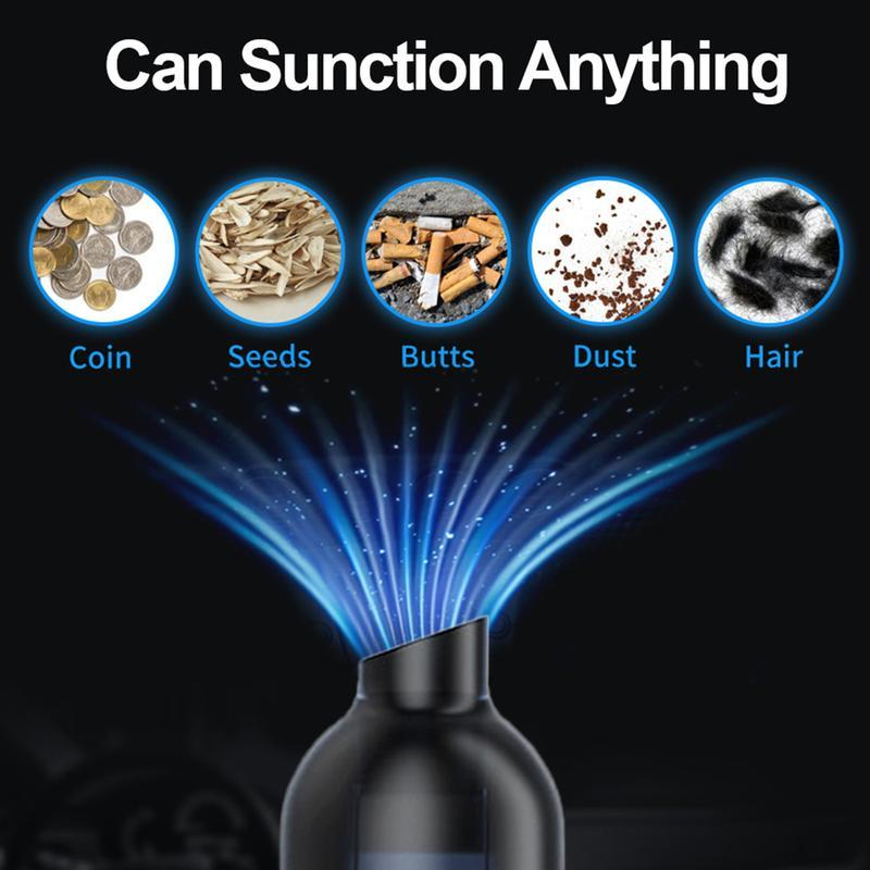 Arenzza portable cordless car vacuum cleaner with a compact design, suitable for car interior cleaning, shown in black and silver.