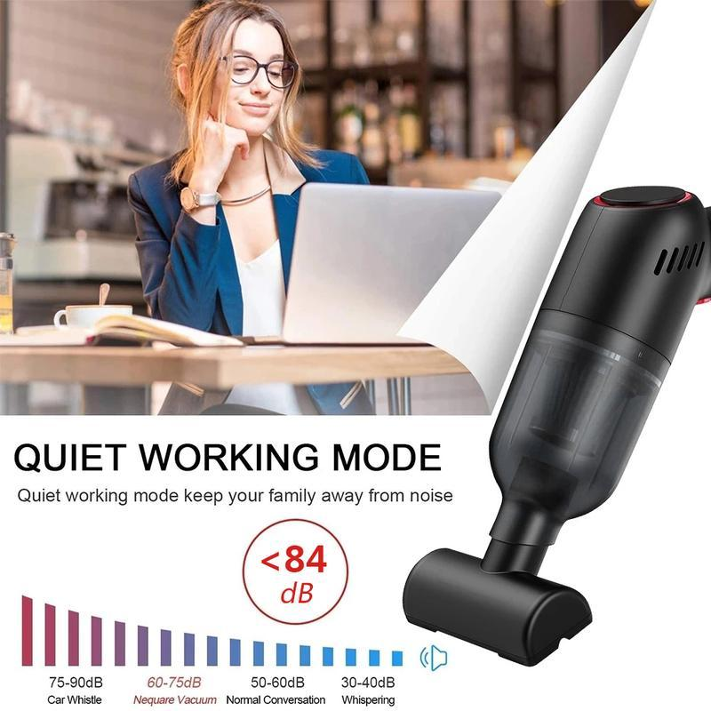 Arenzza portable cordless car vacuum cleaner with a compact design, black body, and handheld nozzle for car interior cleaning.
