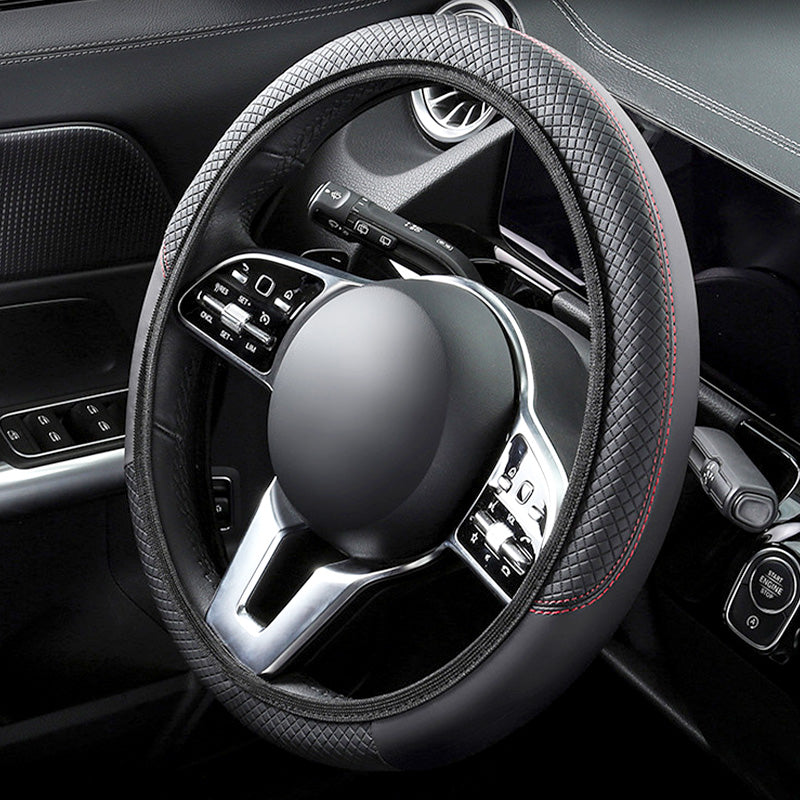 Arenzza universal classic non-slip steering wheel protector installed on a car steering wheel, providing enhanced grip and comfort.