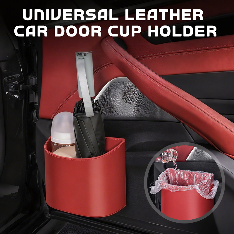 Universal Leather Car Door Cup Holder by Arenzza, designed to fit securely in car door compartments for convenient beverage storage.