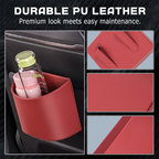 Arenzza universal leather car door cup holder installed in a vehicle door, designed for holding drinks securely.