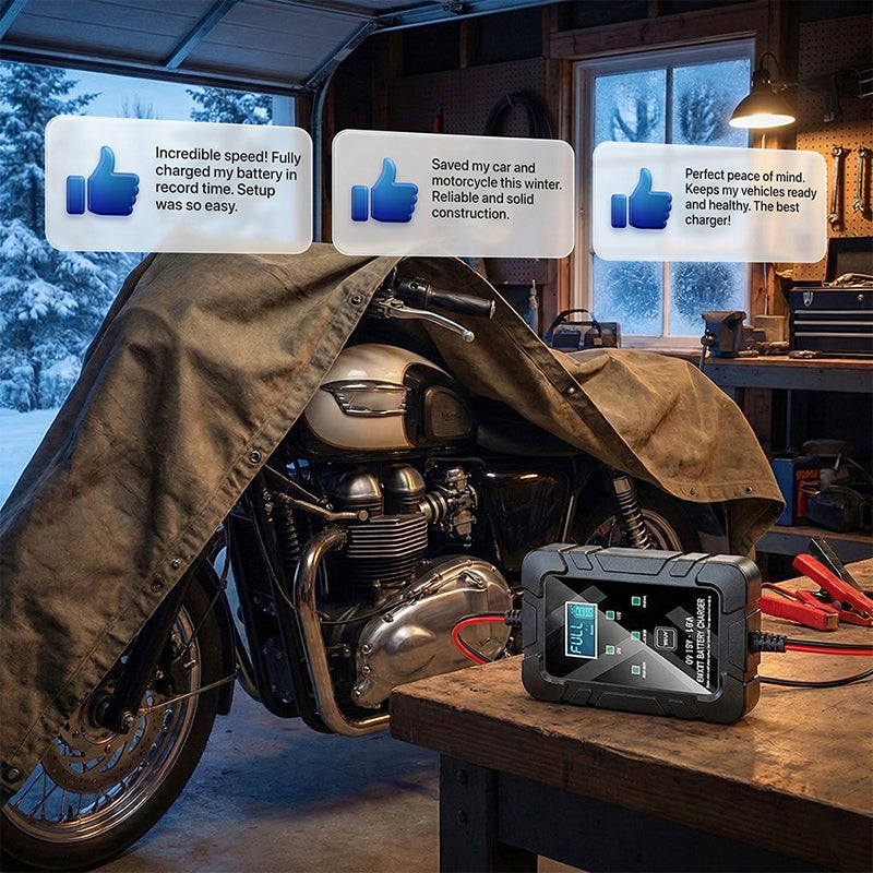 Arenzza 1.5A 6V/12V automatic car battery charger with safety features and compact design for reliable vehicle charging.