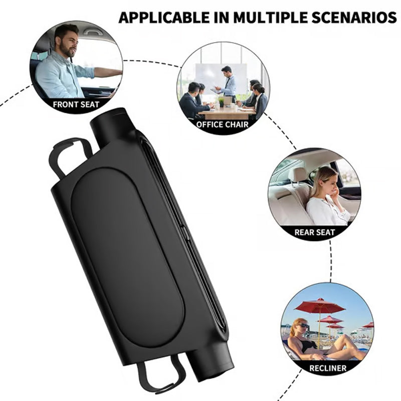 Arenzza USB car headrest cooling fan with three adjustable speeds mounted on a car headrest for enhanced comfort.