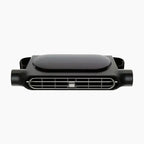 Arenzza USB car headrest cooling fan with three speed settings, mounted on a car headrest, compact and portable car accessory.