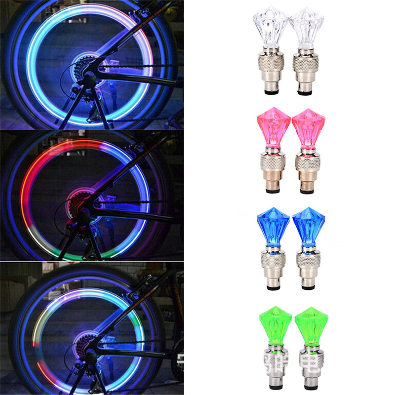 Arenzza motorcycle water-resistant wheel tire lights glowing brightly on a motorcycle tire for stylish night riding safety.