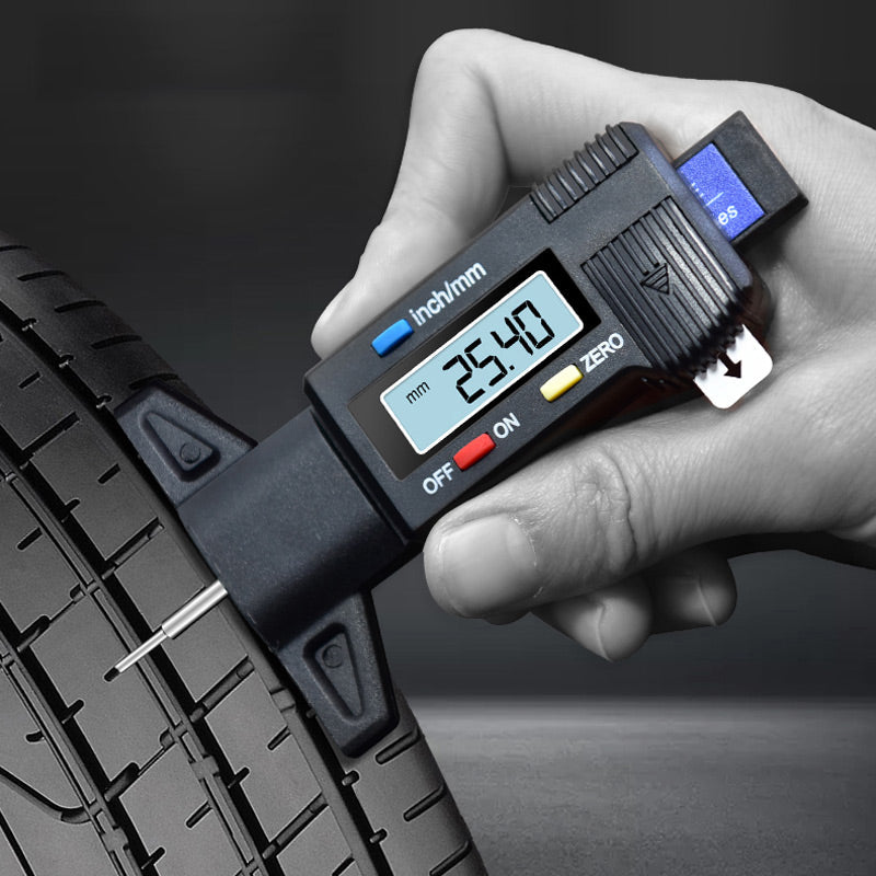 Arenzza digital car tyre tread depth gauge meter measuring tire tread depth with a clear digital display.
