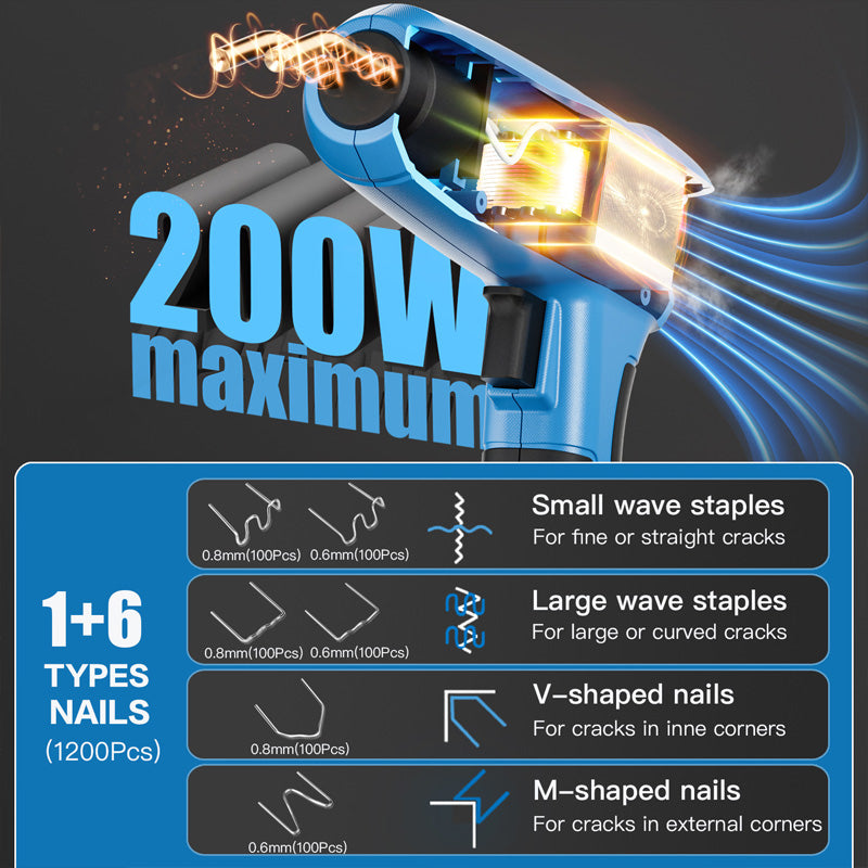 Arenzza high power car crack repair welding machine with welding staples set for automotive dent and crack repairs.