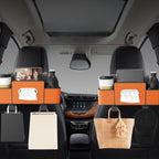 Arenzza multifunctional car seat rear storage box for organizing items in the car, shown mounted behind a car seat.