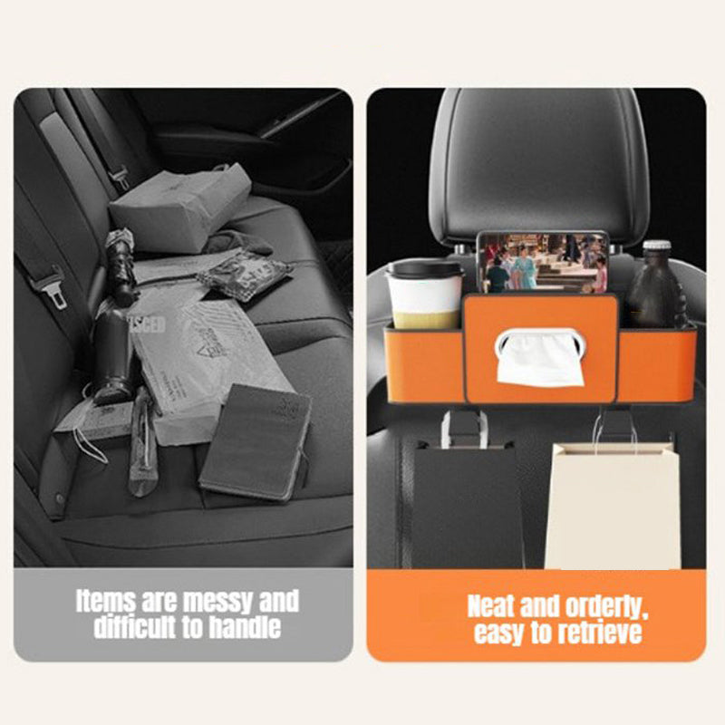 Arenzza multifunctional car seat rear storage box installed in a vehicle, designed to organize and maximize rear seat space.