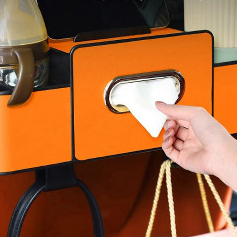 Arenzza multifunctional car seat rear storage box for vehicle organization, shown installed in a car interior.