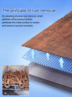 Arenzza rust remover for steel and iron, highly concentrated car accessory liquid shown in a dynamic animated image.
