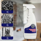 Arenzza rust remover for steel and iron, highly concentrated, shown in a car accessory application with a spray bottle and rusted metal surface.