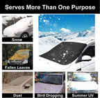 Arenzza 2025 upgraded car windshield magnetic snow cover on a vehicle windshield, designed for winter protection and easy installation.