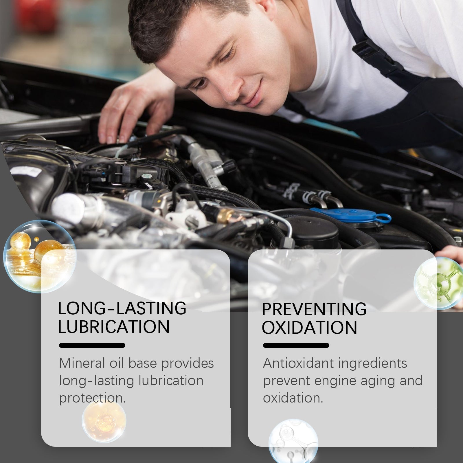 Arenzza engine anti-wear protectant bottle for car accessories, showcasing the product in a clear, close-up view.