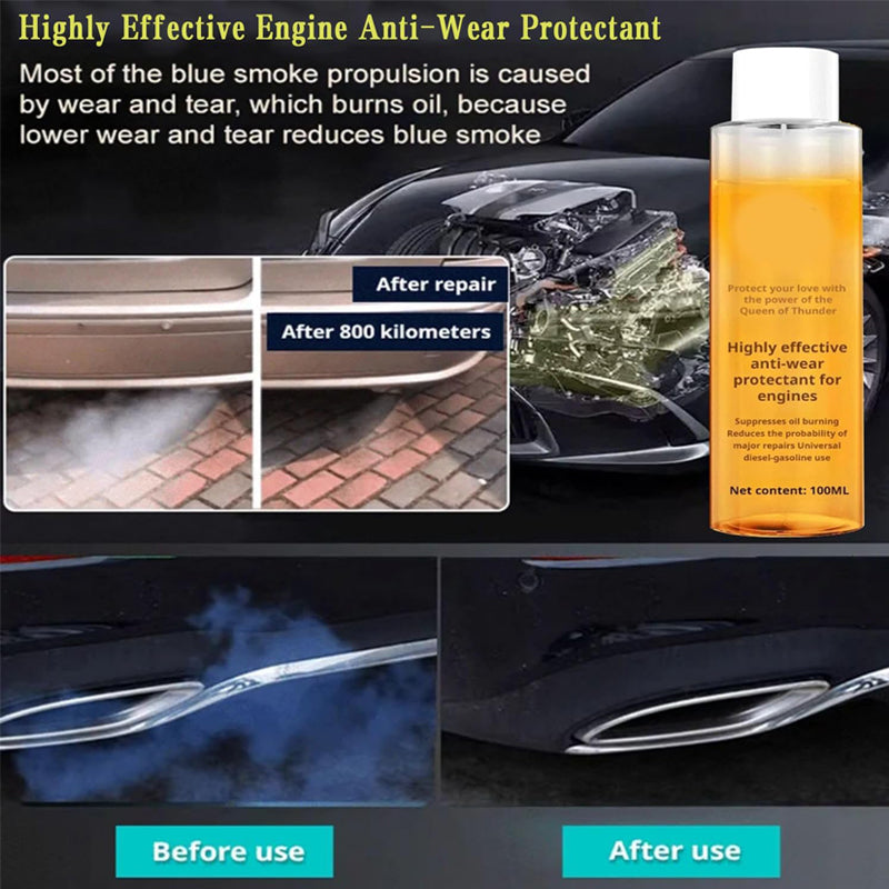 Arenzza engine anti-wear protectant bottle, car accessory for engine protection and performance enhancement, with product label visible.