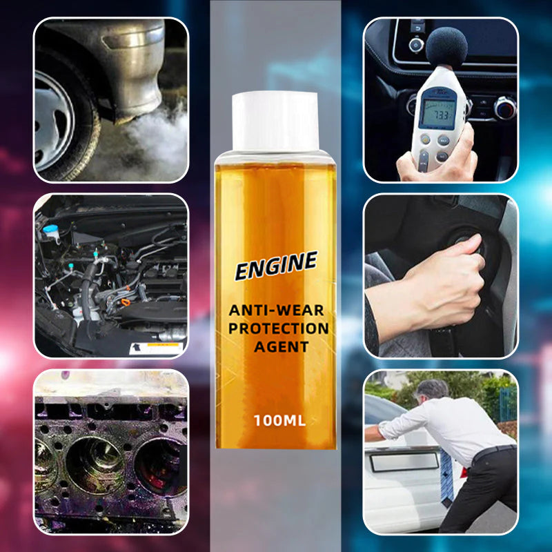 Arenzza engine anti-wear protection agent for cars, showing the bottle of car accessory product with branding and safety labels.