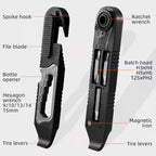 Arenzza multi-function ratchet tire lever with hex wrench and file blade for car tire removal and repairs.