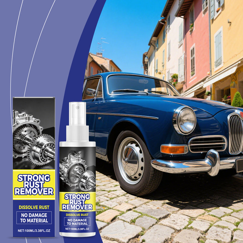 Arenzza multipurpose rust treatment for cars, small bottle in a car repair setting, designed to prevent rust and corrosion.