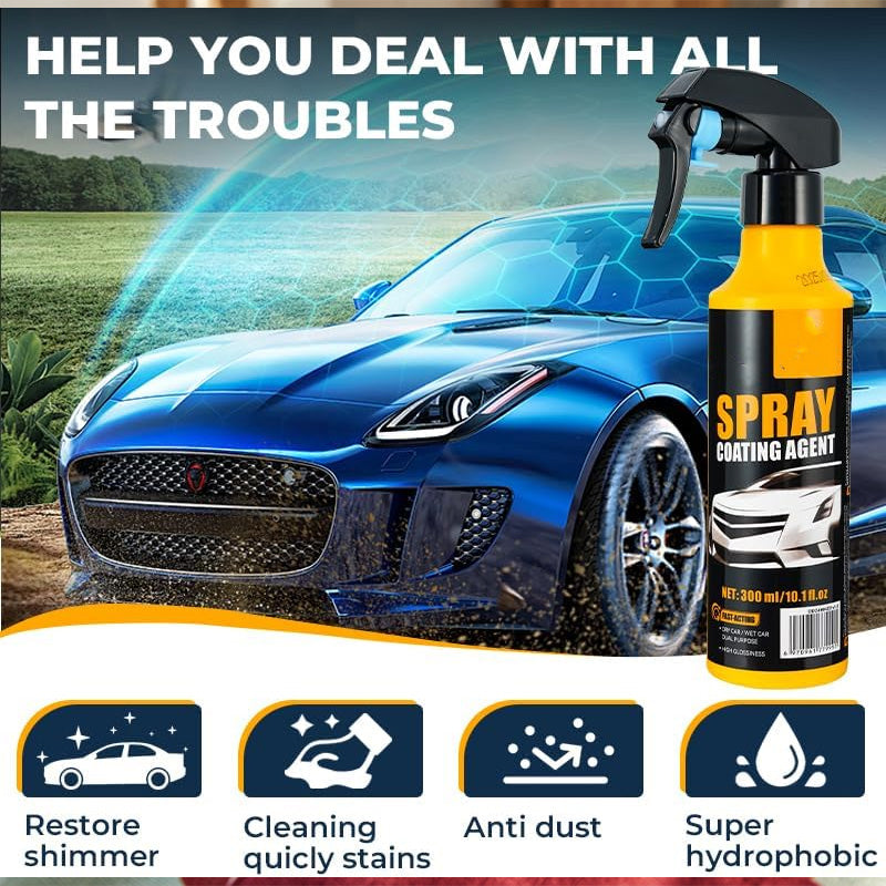 Arenzza 3-in-1 SiO₂ Ceramic Quick Coat Spray for cars, showing the spray bottle and a shiny, protected car surface.