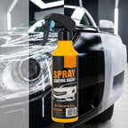 Arenzza 3-in-1 SiO₂ Ceramic Quick Coat Spray for cars, showing a sleek car surface with a spray bottle and water beading effect.