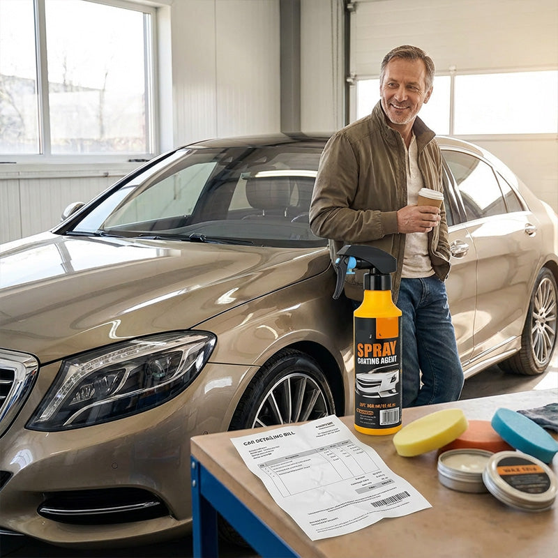 Arenzza 3-in-1 SiO₂ ceramic quick coat spray for cars, showing a spray bottle with a sleek design and a clean car surface.