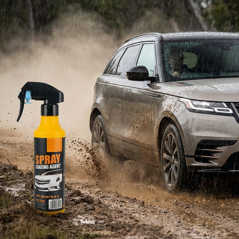 Arenzza 3-in-1 SiO₂ Ceramic Quick Coat Spray for cars, showing a spray bottle with a sleek design and car surface in the background.