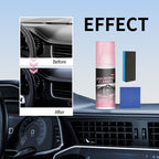 Arenzza car interior polish cleaner bottle with a spray nozzle, showcasing a clean, shiny car dashboard and interior surfaces.