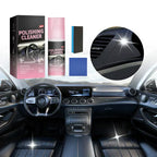 Arenzza car interior polish cleaner in a spray bottle, showing a shiny, well-cleaned car dashboard and interior surface.