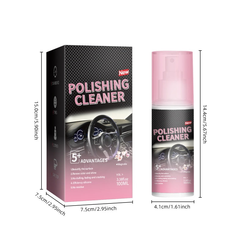 Arenzza car interior polish cleaner bottle with a clean label, showcasing deep cleaning and shine restoration features for vehicle interiors.
