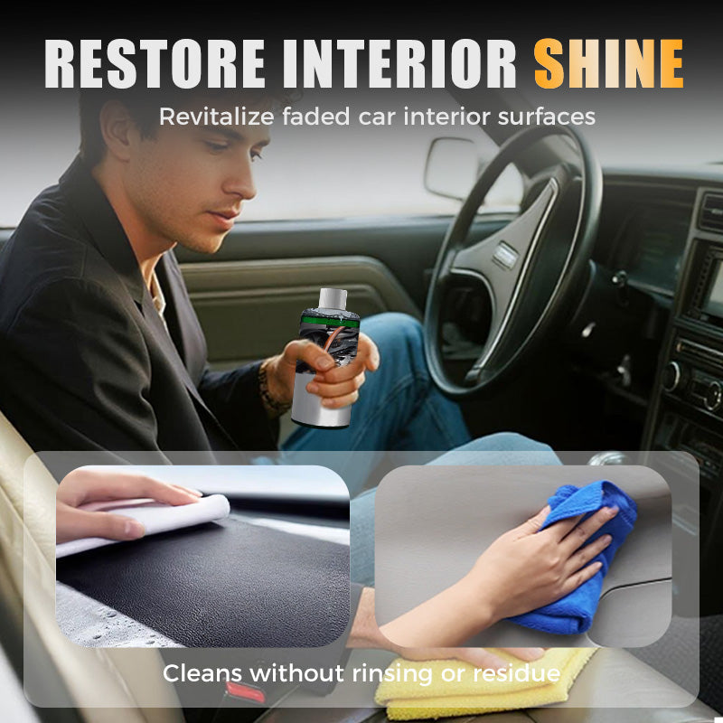 Arenzza car interior polisher for shine and protection, showing a sleek bottle with label and spray nozzle on a clean car dashboard.