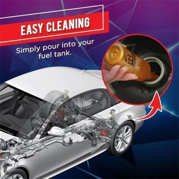Arenzza Catalytic Converter Cleaner for cars, showing the product bottle with label and automotive cleaning accessories.