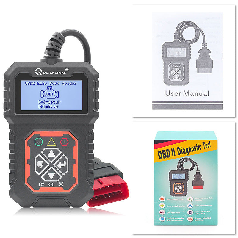 Arenzza universal car fault analyzer decoder displaying diagnostic screen with code information and multilingual interface.